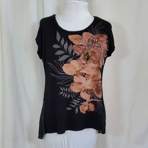 Black Floral Print BLEU Top